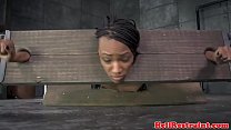 Restrained ebony sub whipped while restrained